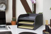 Picture of OSCO BROWN LEATHER DESK TRAY 3 TIER